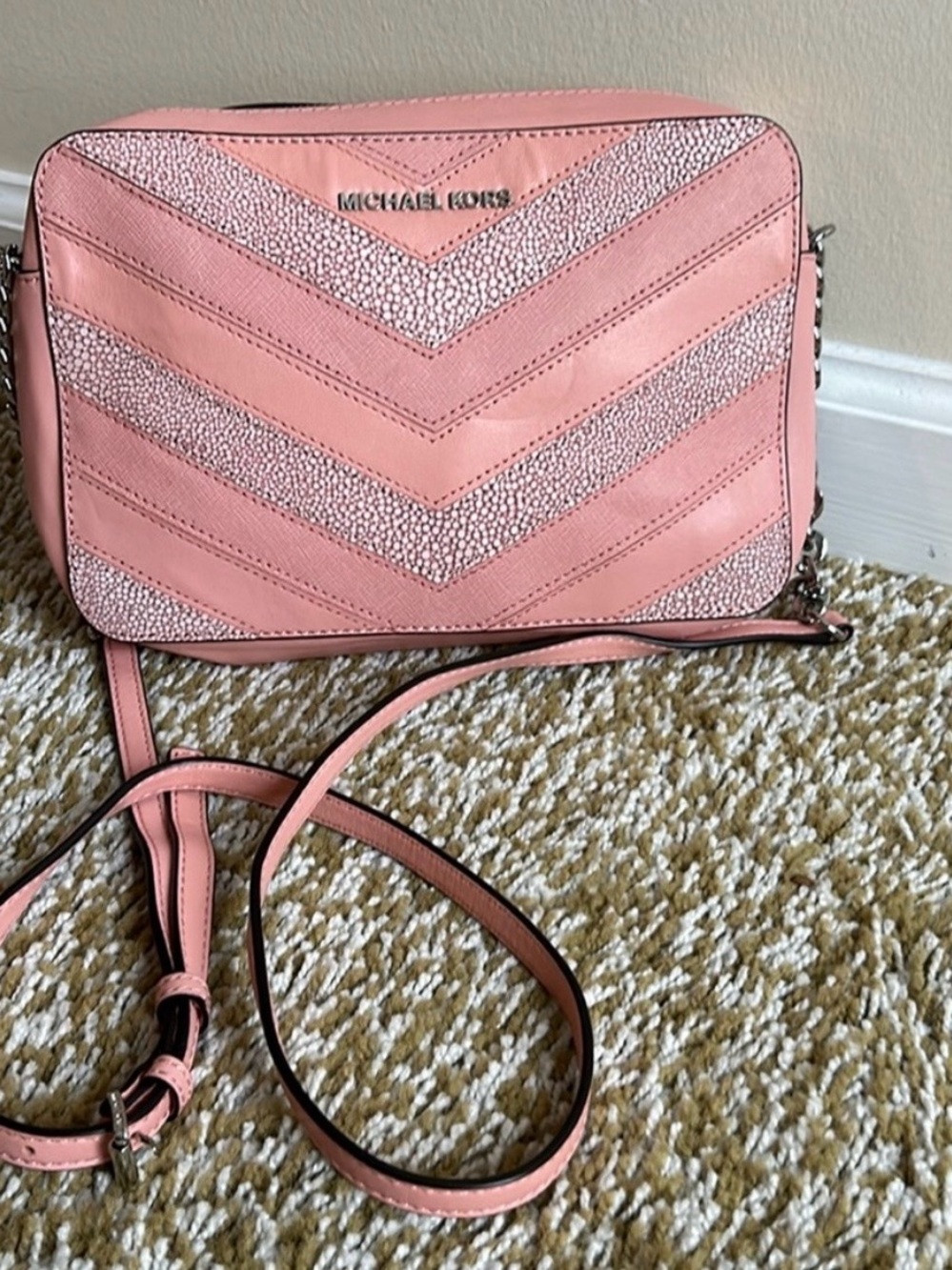 Michael Kors Coral Pink Chevron Crossbody Bag